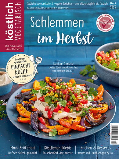 Kochzeitschrift Koestlich Vegetarisch Schlemmen Im Herbst Kv 5 2023 Titelseite Gross 72dpi Rgb 604x805px 685000bb