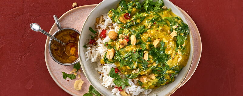 1 21 Spinat Dal Mit Basmatireis Und Gewuerzoel 1920x760px 17e5a039