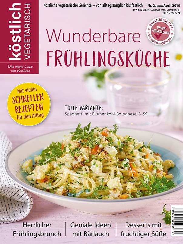 Kochzeitschrift Koestlich Vegetarisch Wunderbare Fruehlingskueche Kv 2 2019 Titelseite Gross 72dpi Rgb 604x805px K5 Aa474247